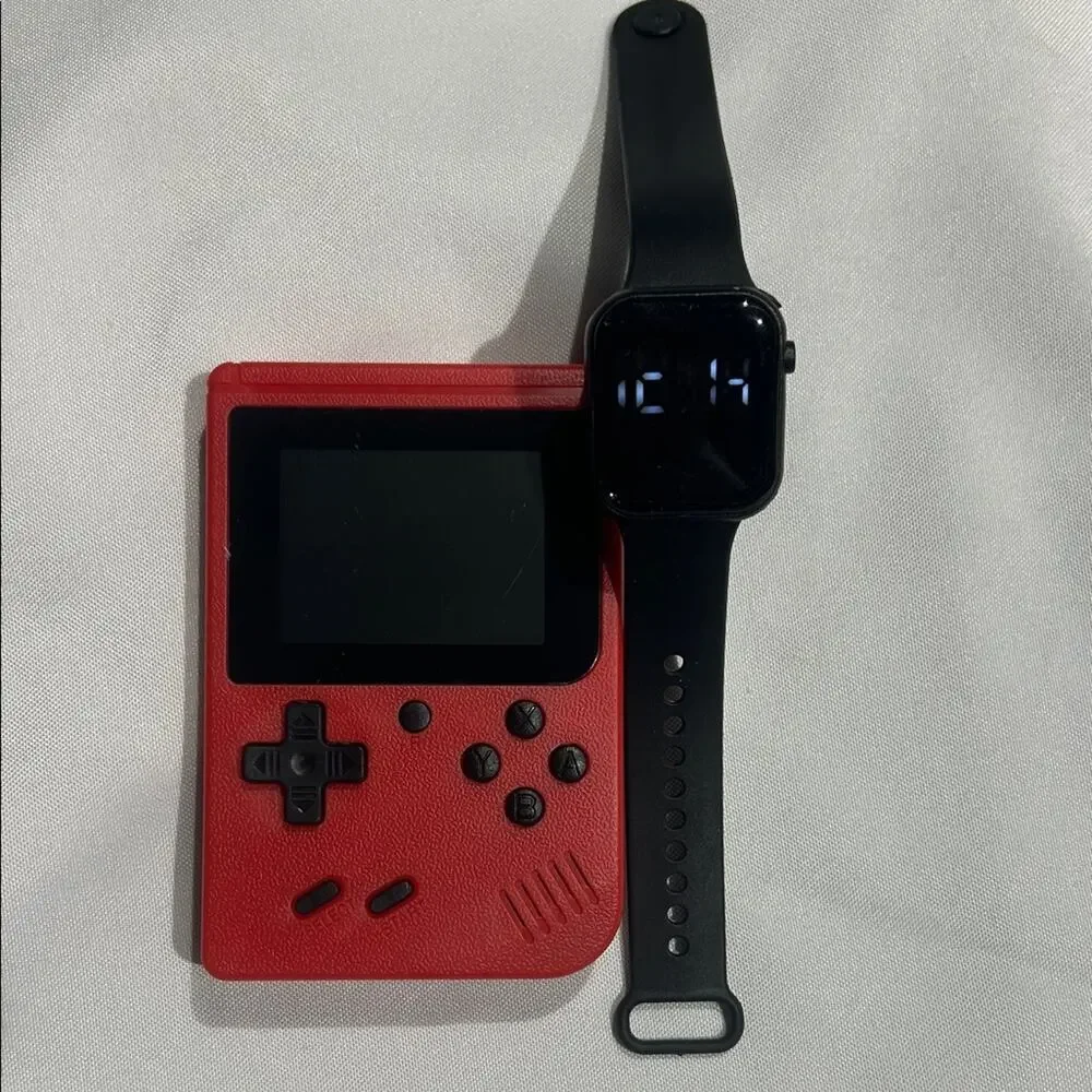 Retro‎ Handheld Game Console and Smartwatch Set - Red and Black